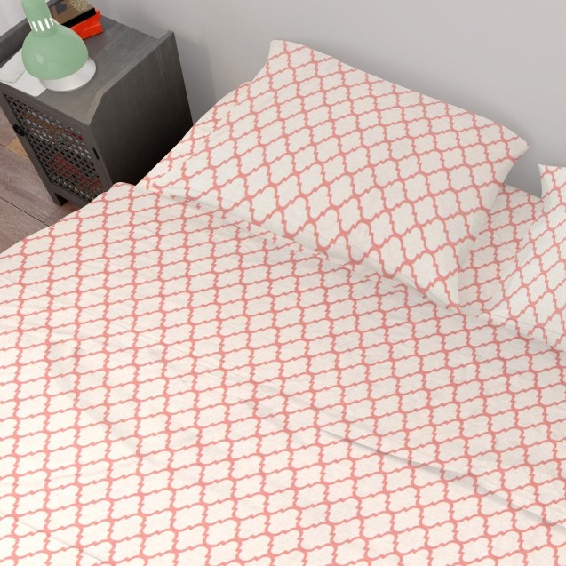 Σετ Σεντόνια King Size 4 Τεμαχίων Dimcol Windows 161 White-Coral 240x270 Σετ Σεντόνια King Size 4 Τεμαχίων Dimcol Windows 161 White-Coral 240x270