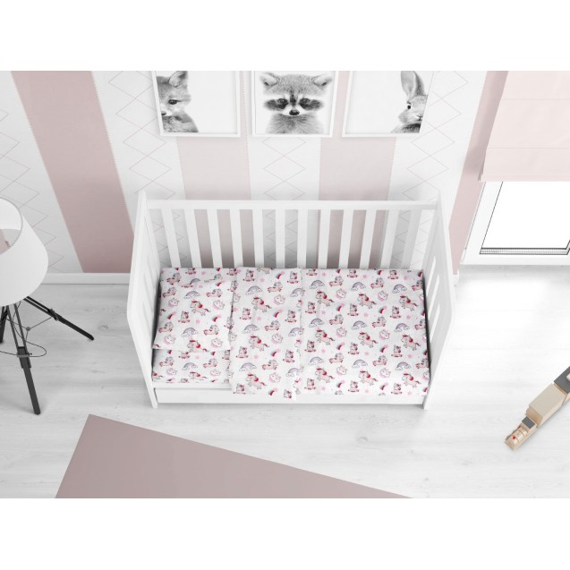 Σεντόνι Κούνιας με Λάστιχο Dimcol Unicorn 108 White Pink 70x140+15 Σεντόνι Κούνιας με Λάστιχο Dimcol Unicorn 108 White Pink 70x140+15