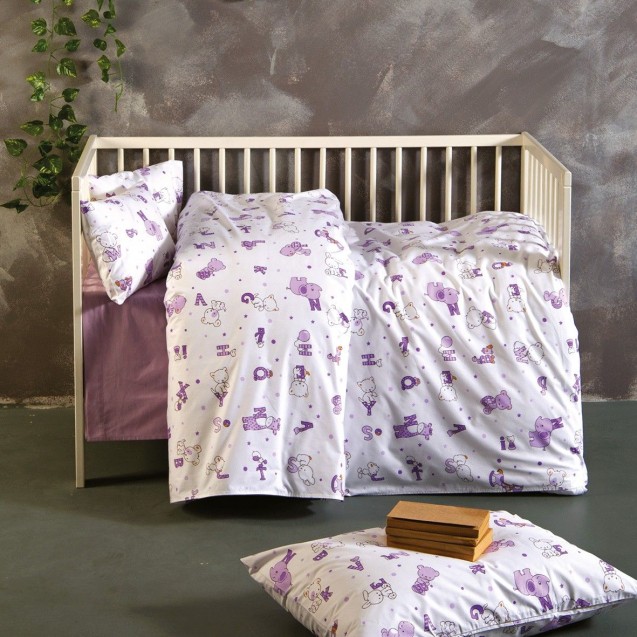 Σετ Σεντόνια Λίκνου 2 Τεμαχίων Sb Home Alphabet Lilac 80x110 Σετ Σεντόνια Λίκνου 2 Τεμαχίων Sb Home Alphabet Lilac 80x110