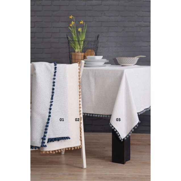 Τραπεζομάντηλο Rythmos Pom Pom Μπεζ 140x220 Τραπεζομάντηλο Rythmos Pom Pom Μπεζ 140x220