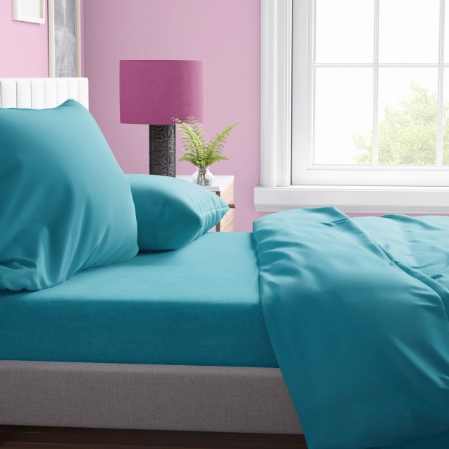 Σετ Σεντόνια Υπέρδιπλα 4 Τεμαχίων Dimcol Solid 493 Turquoise 220x240 Σετ Σεντόνια Υπέρδιπλα 4 Τεμαχίων Dimcol Solid 493 Turquoise 220x240