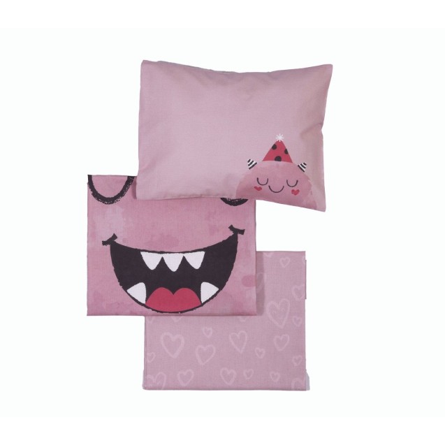 Σετ Σεντόνια Κούνιας 3 Τεμαχίων Nef-Nef Monstermania Rose 120x170 Σετ Σεντόνια Κούνιας 3 Τεμαχίων Nef-Nef Monstermania Rose 120x170
