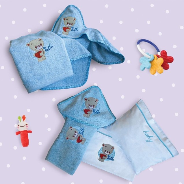 Βρεφική Κάπα Sbaby Hello Blue 75x75 Βρεφική Κάπα Sbaby Hello Blue 75x75