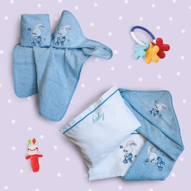 Σετ Βρεφικές Πετσέτες 2 Τεμαχίων Sbaby Bike Blue Σετ Βρεφικές Πετσέτες 2 Τεμαχίων Sbaby Bike Blue