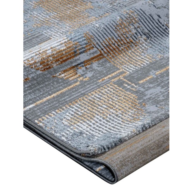 Χαλί Στρόγγυλο Madi Feathers Grey Gold Δ165 Χαλί Στρόγγυλο Madi Feathers Grey Gold Δ165