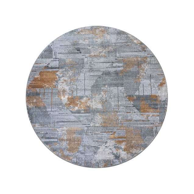 Χαλί Στρόγγυλο Madi Feathers Grey Gold Δ165 Χαλί Στρόγγυλο Madi Feathers Grey Gold Δ165