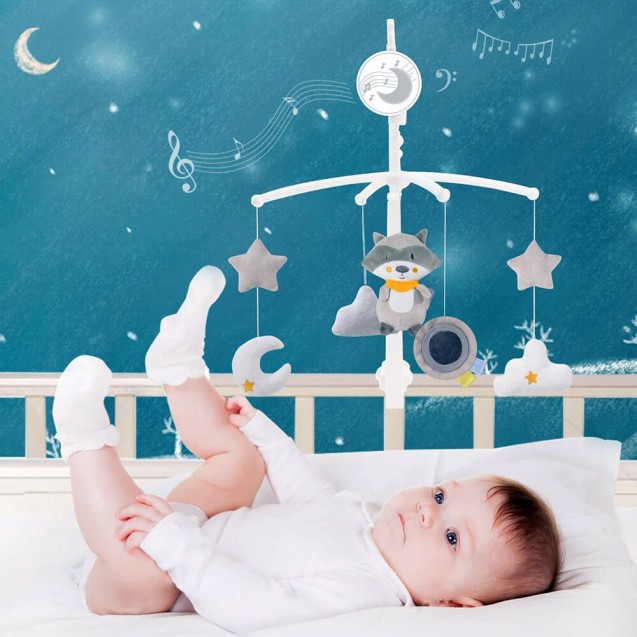 Μουσικό Περιστρεφόμενο Παιχνίδι Κούνιας Bebe Stars Raccoon 854-186 Μουσικό Περιστρεφόμενο Παιχνίδι Κούνιας Bebe Stars Raccoon 854-186