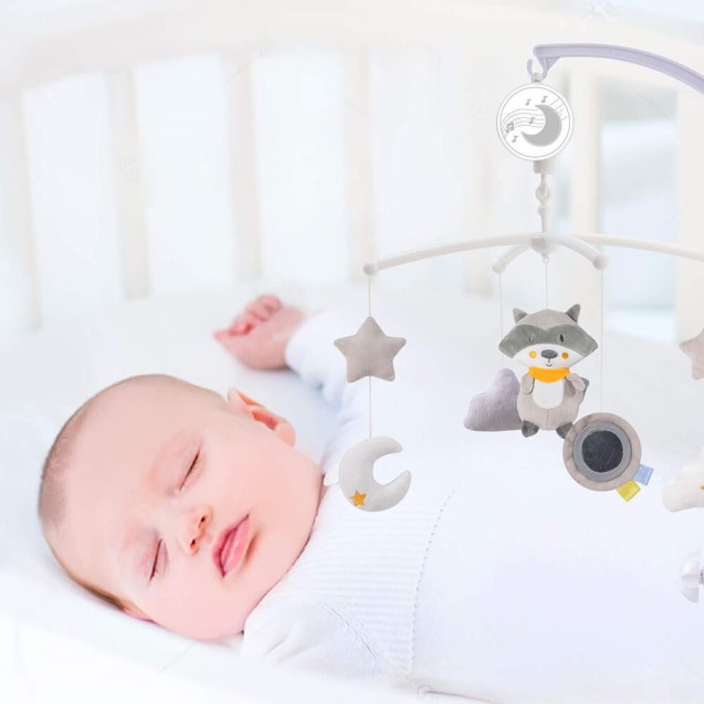Μουσικό Περιστρεφόμενο Παιχνίδι Κούνιας Bebe Stars Raccoon 854-186 Μουσικό Περιστρεφόμενο Παιχνίδι Κούνιας Bebe Stars Raccoon 854-186