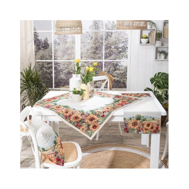 Σετ Καρέ & Runner Teoran Sunflower 100x100 & 40x100 Σετ Καρέ & Runner Teoran Sunflower 100x100 & 40x100