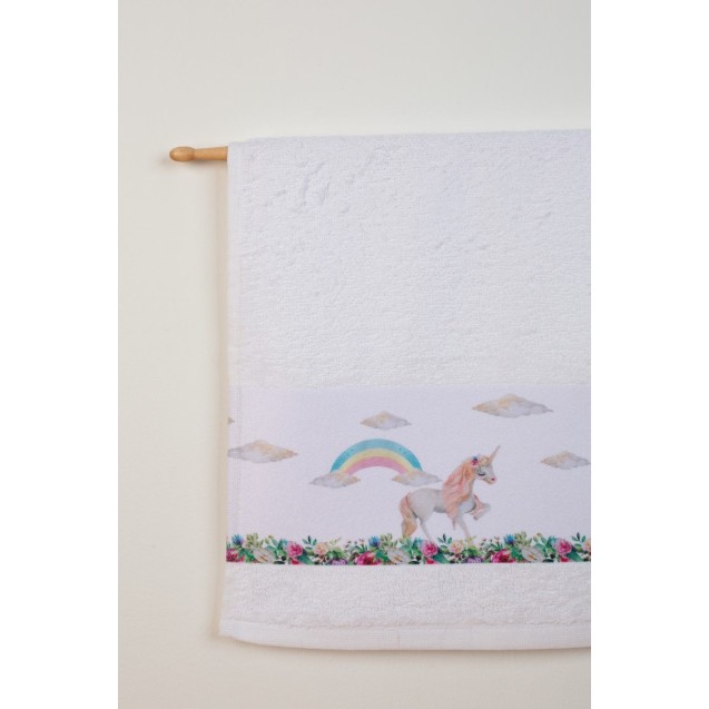 Σετ Βρεφικές Πετσέτες 2 Τεμαχίων Dimcol Rainbow Unicorn 78 Λευκό 30x50 και 70x140 Σετ Βρεφικές Πετσέτες 2 Τεμαχίων Dimcol Rainbow Unicorn 78 Λευκό 30x50 και 70x140
