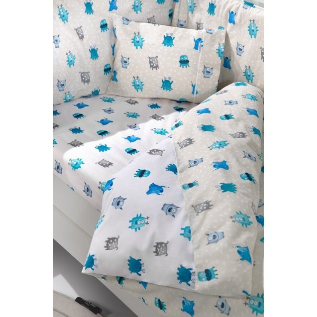 Σετ Σεντόνια Κούνιας 3 Τεμαχίων Saint Clair Monsters Blue 115x170 Σετ Σεντόνια Κούνιας 3 Τεμαχίων Saint Clair Monsters Blue 115x170