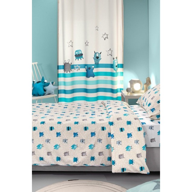 Σετ Παιδικά Σεντόνια Μονά 3 Τεμαχίων Saint Clair Monsters Blue 165x250 Σετ Παιδικά Σεντόνια Μονά 3 Τεμαχίων Saint Clair Monsters Blue 165x250