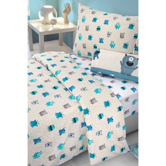 Σετ Παιδικά Σεντόνια Μονά 3 Τεμαχίων Saint Clair Monsters Blue 165x250 Σετ Παιδικά Σεντόνια Μονά 3 Τεμαχίων Saint Clair Monsters Blue 165x250