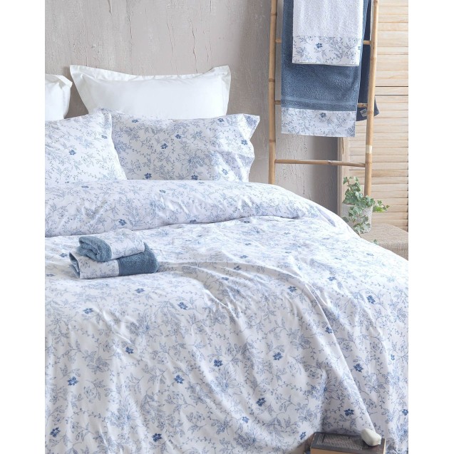 Σετ Σεντόνια King Size 4 Τεμαχίων Rythmos Ortensia Μπλε 270x290 Σετ Σεντόνια King Size 4 Τεμαχίων Rythmos Ortensia Μπλε 270x290