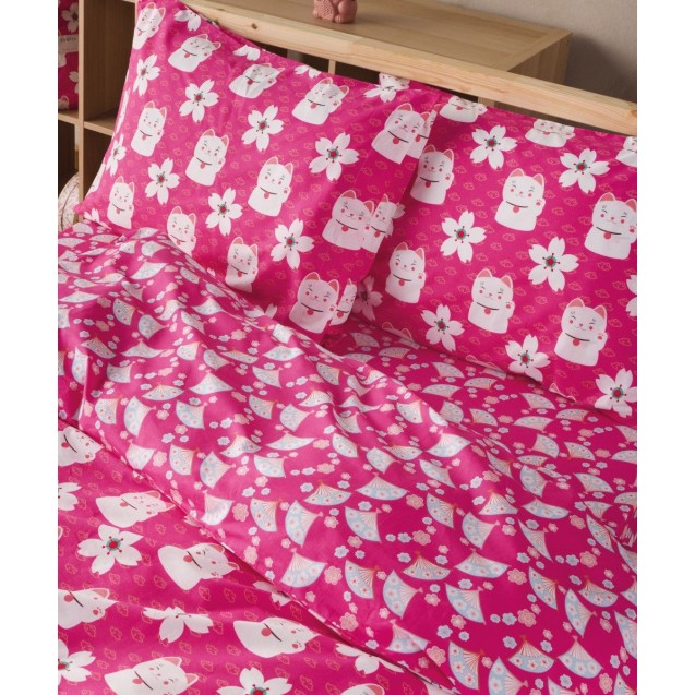 Σετ Παιδικά Σεντόνια Μονά 3 Τεμαχίων Kentia Maneki 160x270 Σετ Παιδικά Σεντόνια Μονά 3 Τεμαχίων Kentia Maneki 160x270