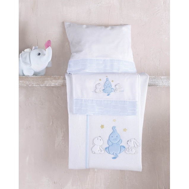Κουβέρτα Πικέ Κούνιας Rythmos Elephant Friends Σιελ 120x150 Κουβέρτα Πικέ Κούνιας Rythmos Elephant Friends Σιελ 120x150