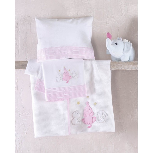 Κουβέρτα Πικέ Κούνιας Rythmos Elephant Friends Ροζ 120x150 Κουβέρτα Πικέ Κούνιας Rythmos Elephant Friends Ροζ 120x150