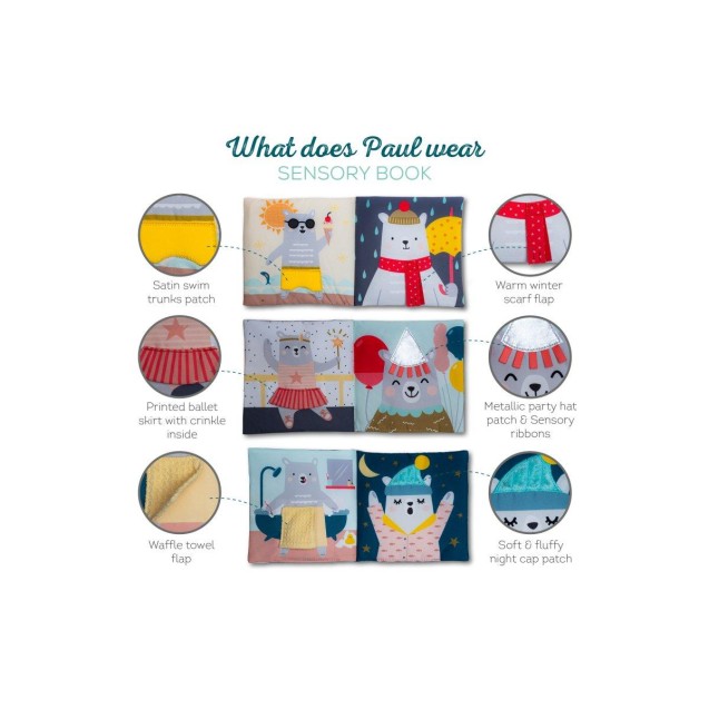 Μαλακό Βιβλίο Δραστηριότητων Taf Toys What does Paul wear book T-12605 Μαλακό Βιβλίο Δραστηριότητων Taf Toys What does Paul wear book T-12605