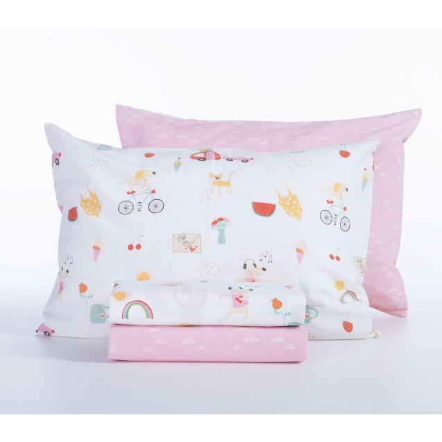 Σετ Παιδικά Σεντόνια Μονά 3 Τεμαχίων Nef-Nef Happy Today White/Pink 170x260 Σετ Παιδικά Σεντόνια Μονά 3 Τεμαχίων Nef-Nef Happy Today White/Pink 170x260