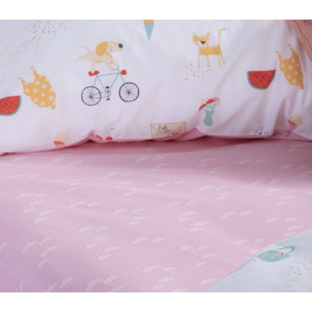 Σετ Παιδικά Σεντόνια Μονά 3 Τεμαχίων Nef-Nef Happy Today White/Pink 170x260 Σετ Παιδικά Σεντόνια Μονά 3 Τεμαχίων Nef-Nef Happy Today White/Pink 170x260
