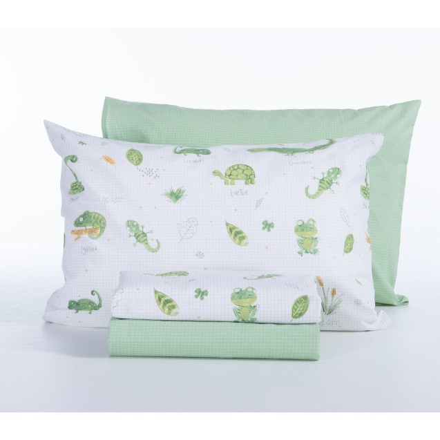 Σετ Παιδικά Σεντόνια Μονά 3 Τεμαχίων Nef-Nef Cute Reptiles White/Green 170x260 Σετ Παιδικά Σεντόνια Μονά 3 Τεμαχίων Nef-Nef Cute Reptiles White/Green 170x260