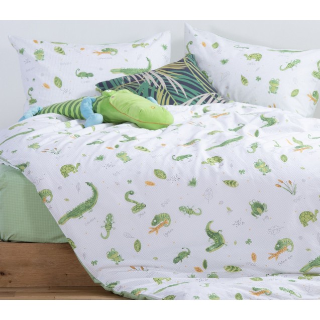 Σετ Παιδικά Σεντόνια Μονά 3 Τεμαχίων Nef-Nef Cute Reptiles White/Green 170x260 Σετ Παιδικά Σεντόνια Μονά 3 Τεμαχίων Nef-Nef Cute Reptiles White/Green 170x260