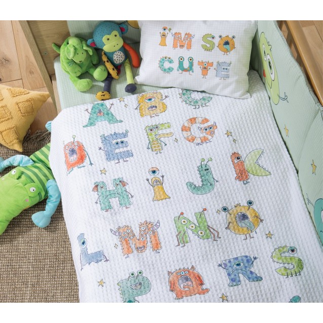 Βρεφική Κουβέρτα Πικέ Αγκαλιάς Nef-Nef Alphabet Monster White 80x110 Βρεφική Κουβέρτα Πικέ Αγκαλιάς Nef-Nef Alphabet Monster White 80x110