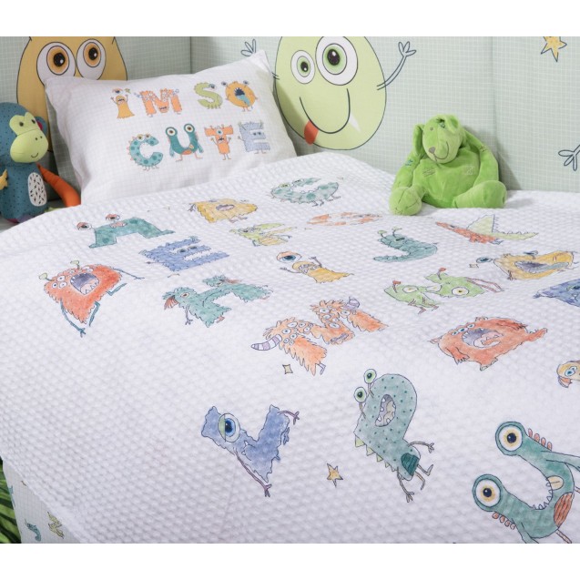 Βρεφική Κουβέρτα Πικέ Αγκαλιάς Nef-Nef Alphabet Monster White 80x110 Βρεφική Κουβέρτα Πικέ Αγκαλιάς Nef-Nef Alphabet Monster White 80x110