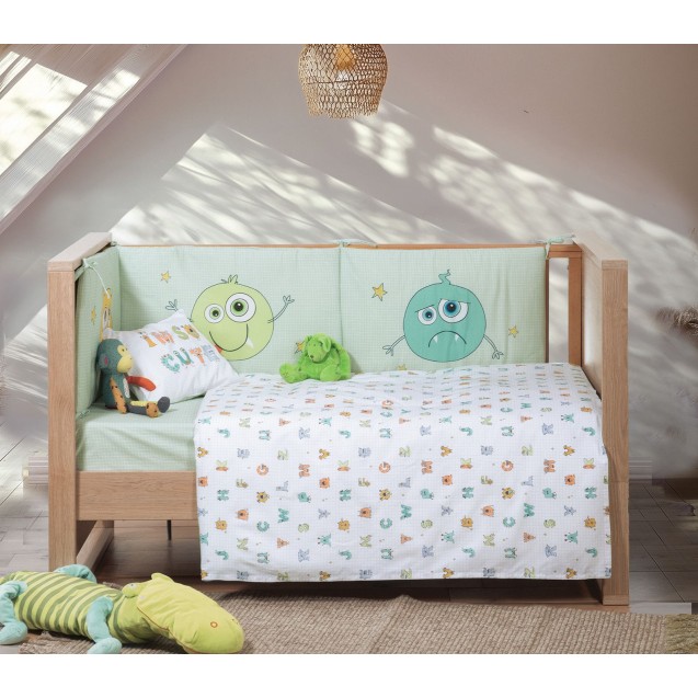 Σετ Σεντόνια Κούνιας 3 Τεμαχίων Nef-Nef Alphabet Monster Pistachio 120x170 Σετ Σεντόνια Κούνιας 3 Τεμαχίων Nef-Nef Alphabet Monster Pistachio 120x170
