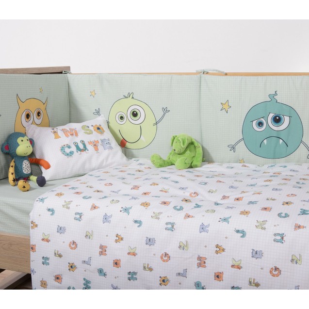 Σετ Σεντόνια Κούνιας 3 Τεμαχίων Nef-Nef Alphabet Monster Pistachio 120x170 Σετ Σεντόνια Κούνιας 3 Τεμαχίων Nef-Nef Alphabet Monster Pistachio 120x170