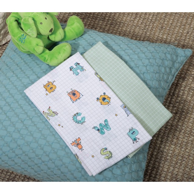 Σετ Σεντόνια Λίκνου 2 Τεμαχίων Nef-Nef Alphabet Monster Pistachio 70x120 Σετ Σεντόνια Λίκνου 2 Τεμαχίων Nef-Nef Alphabet Monster Pistachio 70x120